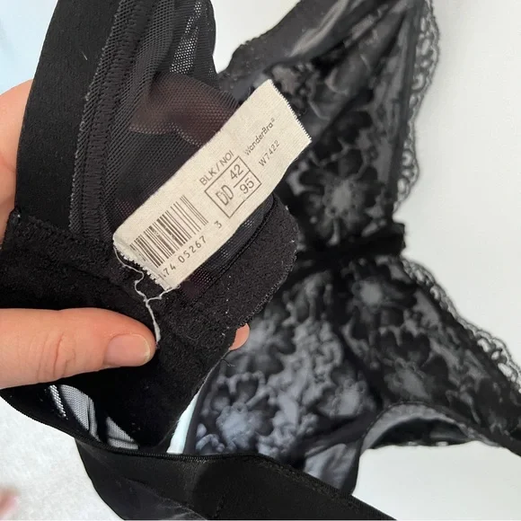 WONDERBRA Black Lace Unlined Underwire thick straps 42DD - Picture 8 of 8